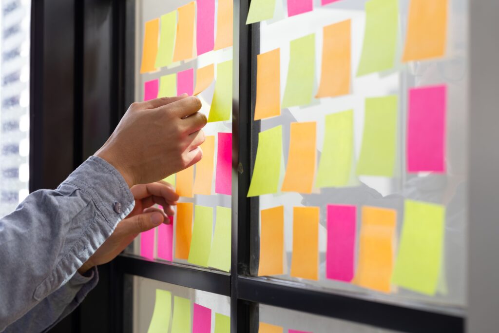 window filled with sticky notes