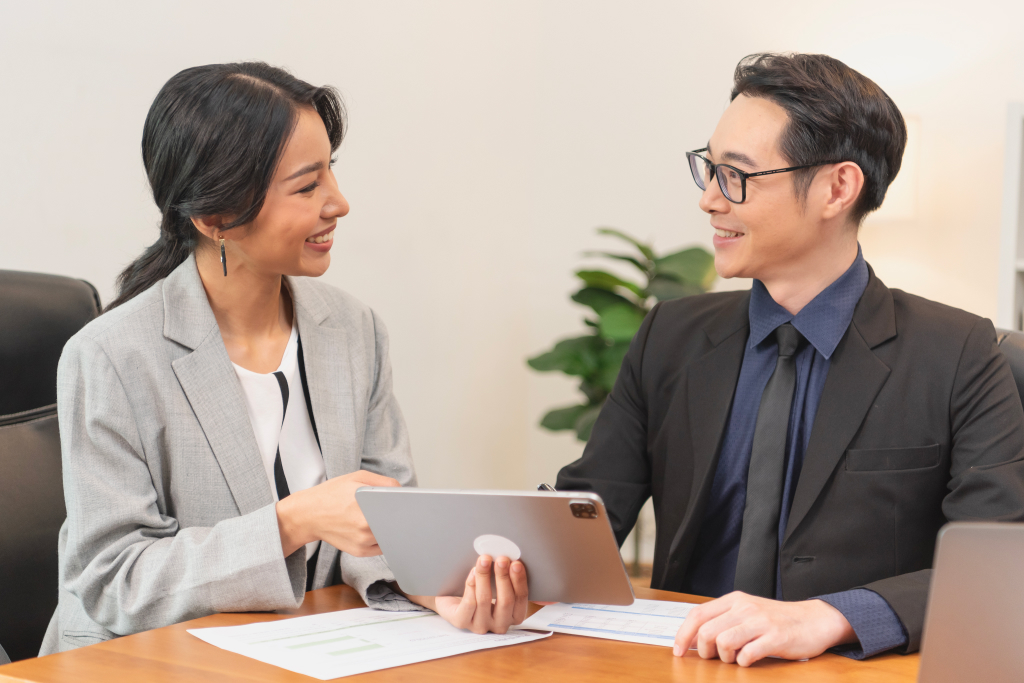 consultants talking in office