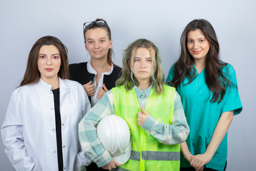 group of four women in office