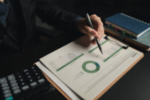 Businessman in the office analyzing investment portfolio 